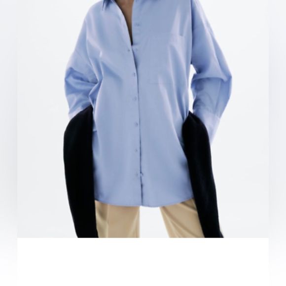 NWT ZARA WOMAN OVERSIZED SATIN EFFECT POPLIN BUTTON DOWN SHIRT - Picture 5 of 10
